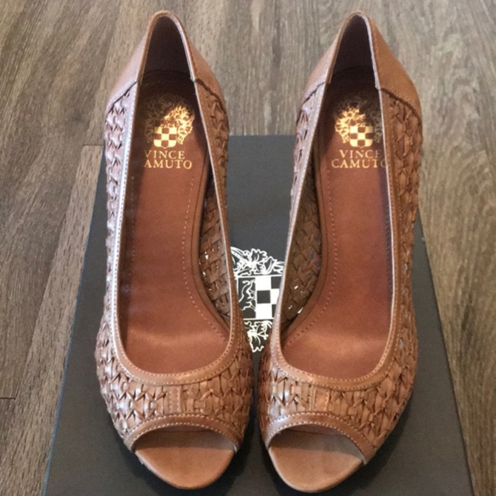 Vince Camuto Brown Woven Leather Pumps